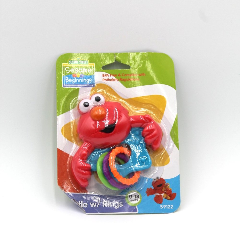 Sesame Street Beginnings Elmo Baby Rattle With Rings Toy 0-18 Months Infant NOS